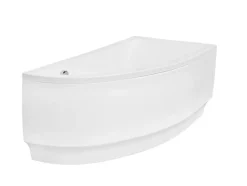 Besco Baignoire asymétrique + tablier blanc + repose tête - PRAKTIKA - 150 x 70 cm - Gauche
