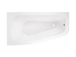 Besco Baignoire asymétrique + tablier noir + repose tête - LUNA - 150 x 80 cm - Gauche