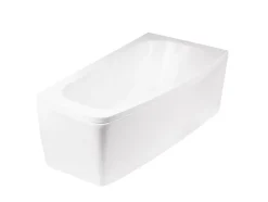 Besco Baignoire asymétrique + tablier noir + repose tête - LUNA - 150 x 80 cm - Gauche