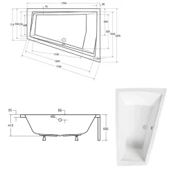 Besco Baignoire asymétrique + tablier blanc + repose tête - INTIMA DUO - 170 x 125 cm - Droite* Baignoire Asymétrique