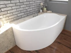 Badland Baignoire asymétrique 140 x 70 Droite MIKI acrylique blanc + avec Tablier + Pieds + Vidage à chromé* Baignoire D'Angle