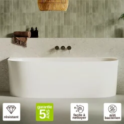 Lavaberg Baignoire asymétrique 180 x 86 x 80 cm Blanc Brillant en minéral composite - Mod. FROSK sans Trop Plein* Baignoire Asymétrique