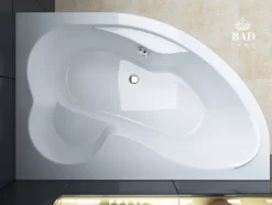 Badland Baignoire asymétrique 160 x 105 Droite MEGA acrylique blanc + avec Tablier + Pieds + Vidage à chromé* Baignoire D'Angle