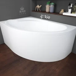 Badland Baignoire asymétrique 130 x 85 Gauche STANDARD acrylique blanc + avec Tablier + Pieds + Vidage à chromé* Baignoire D'Angle
