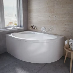 Badland Baignoire asymétrique 130 x 85 Gauche STANDARD acrylique blanc + avec Tablier + Pieds + Vidage à chromé* Baignoire D'Angle
