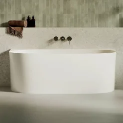 Lavaberg Baignoire asymétrique 158 x 86 x 58 cm Blanc Mat en minéral composite - Mod. FROSK sans Trop Plein