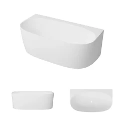 Lavaberg Baignoire asymétrique 158 x 86 x 58 cm Blanc Mat en minéral composite - Mod. FROSK sans Trop Plein