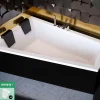 Besco Baignoire Asymétrique avec Tablier Noir - 180 x 125 cm - GAUCHE - INTIMA DUO - 2 REPOSE-TÊTES OFFERTS* Baignoire Asymétrique