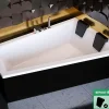 Besco Baignoire Asymétrique avec Tablier Noir - 180 x 125 cm - DROITE - INTIMA DUO - 2 REPOSE-TÊTES OFFERTS