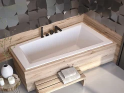 Besco Baignoire asymétrique blanche encastrée + repose tête - INTIMA SLIM - 150 x 85 cm - droite