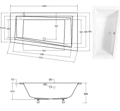 Besco Baignoire asymétrique blanche encastrée + repose tête - INTIMA SLIM - 150 x 85 cm - droite