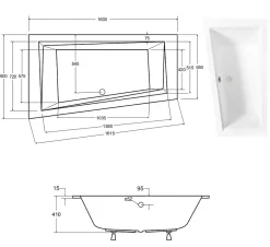 Besco Baignoire asymétrique blanche encastrée + repose tête - INTIMA SLIM - 160 x 90 cm - gauche