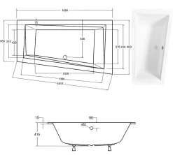 Besco Baignoire asymétrique blanche encastrée + repose tête - INTIMA SLIM - 160 x 90 cm - droite* Baignoire Asymétrique