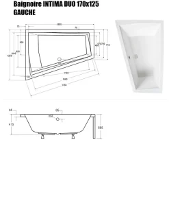 Besco Baignoire Asymétrique sans Tablier - 170 x 125 cm - INTIMA DUO SANS TABLIER - GAUCHE - 2 REPOSE-TÊTES OFFERTS