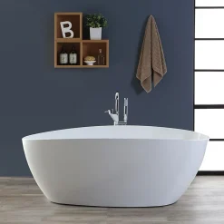 Kiamami Valentina Baignoire Autoportante Design 150X70x56 Cm En Marbre Blanc Rachele Par