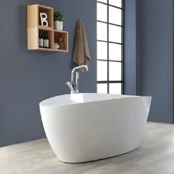 Kiamami Valentina Baignoire Autoportante Design 150X70x56 Cm En Marbre Blanc Rachele Par