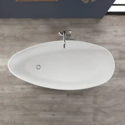 Kiamami Valentina Baignoire Autoportante Design 150X70x56 Cm En Marbre Blanc Rachele Par