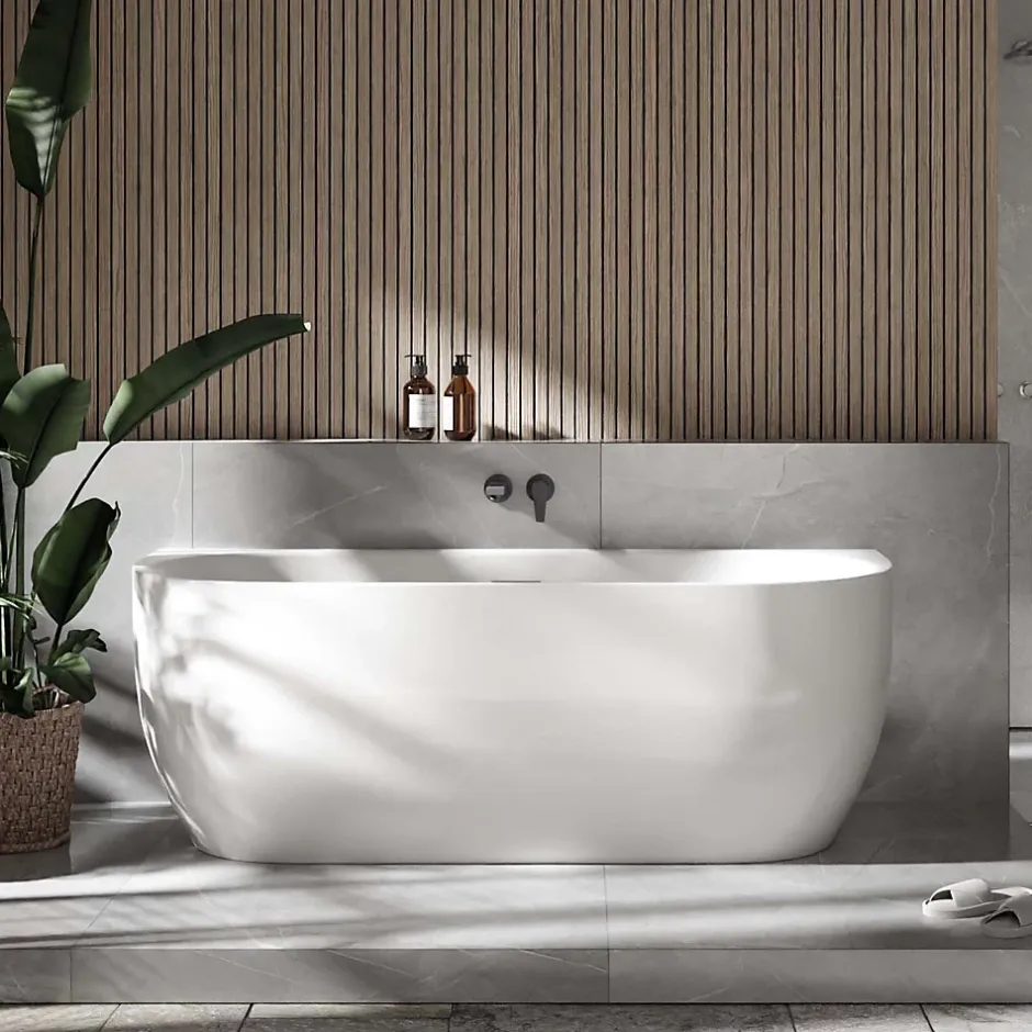 Bernstein Baignoire autoportante LENA acrylique blanc brillant - 170x75cm - Garantie 5 ans - Avec robinet mitigeur 8028, Sans siphon