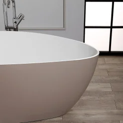Kiamami Valentina Baignoire Autoportante Rachele En Résine De Marbre Blanc Et Beige