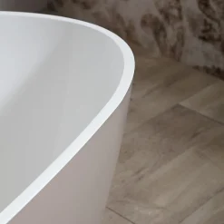Kiamami Valentina Baignoire Autoportante Rachele En Résine De Marbre Blanc Et Beige