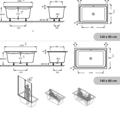 Jacob Delafon Baignoire bain douche 140 X 90 Capsule + marche pieds