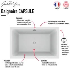 Jacob Delafon Baignoire bain douche 120 X 80 Capsule + marche pieds* Baignoire Droite