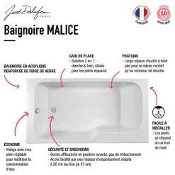 Jacob Delafon Baignoire bain douche Malice antidérapante + pare bain 160 x 85, version droite* Baignoire Droite