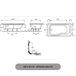 Jacob Delafon Baignoire bain douche Malice antidérapante + tablier angle 160 x 85 gauche* Baignoire Droite