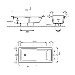 Jacob Delafon Baignoire bain douche Struktura compacte Acrylique renforcé 170 x 75* Baignoire Droite