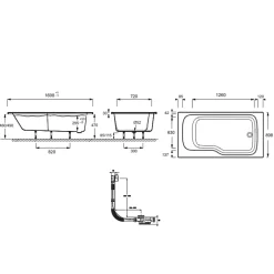 Jacob Delafon Baignoire bain douche Malice antidérapante + tablier angle 170 x 90 droite* Baignoire Droite