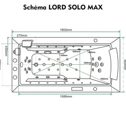 Archipel Baignoire balneo LORD SOLO MAX BLACK 1 place 180X90 - DROITE