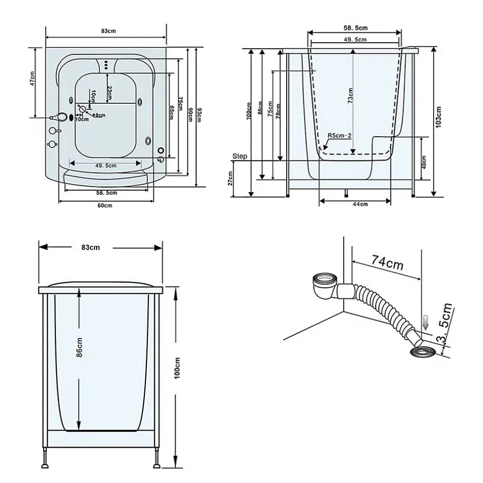 Eliteshopping Baignoire Balnèo avec porte pour seniors 93 x 83 x h100 cm Lavander* Baignoire À Porte