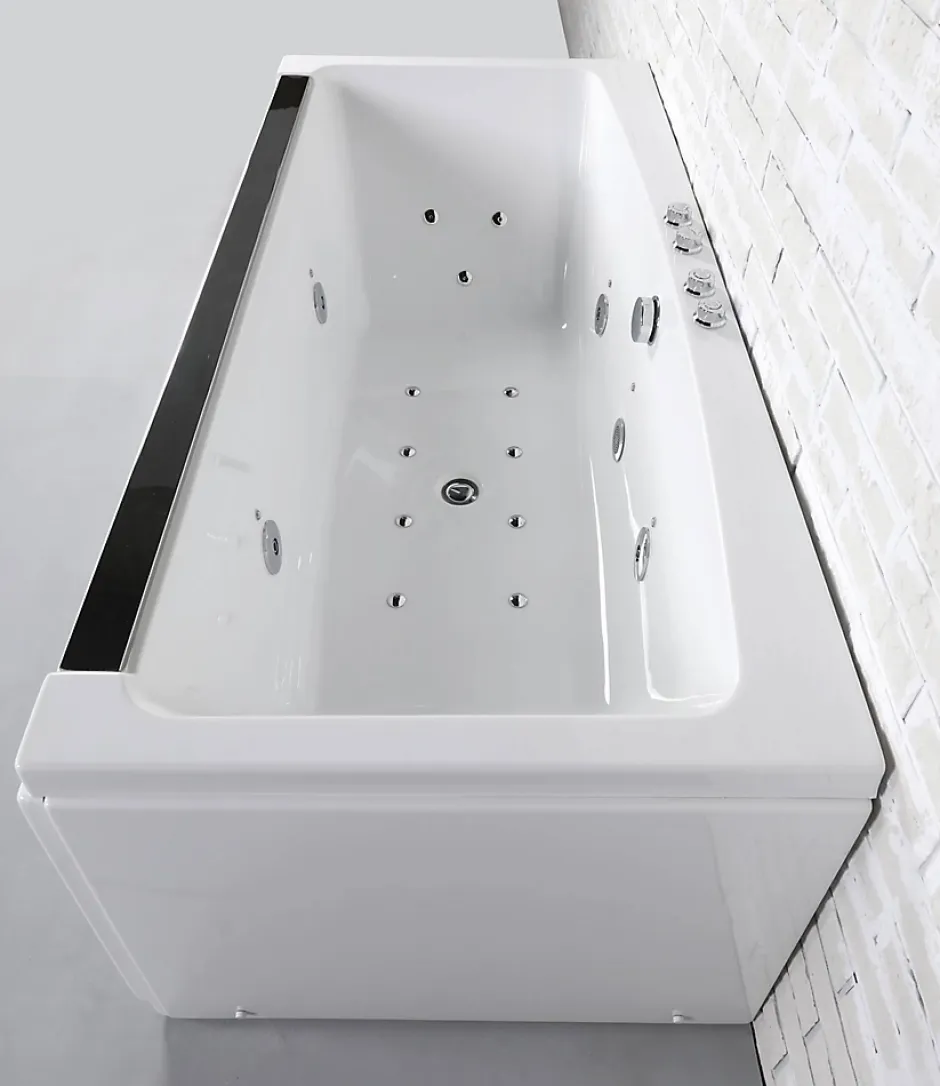 Baignoire balnéo avec tablier rectangulaire L.170 x l.80 x H.63 cm en acrylique coloris blanc, Maya