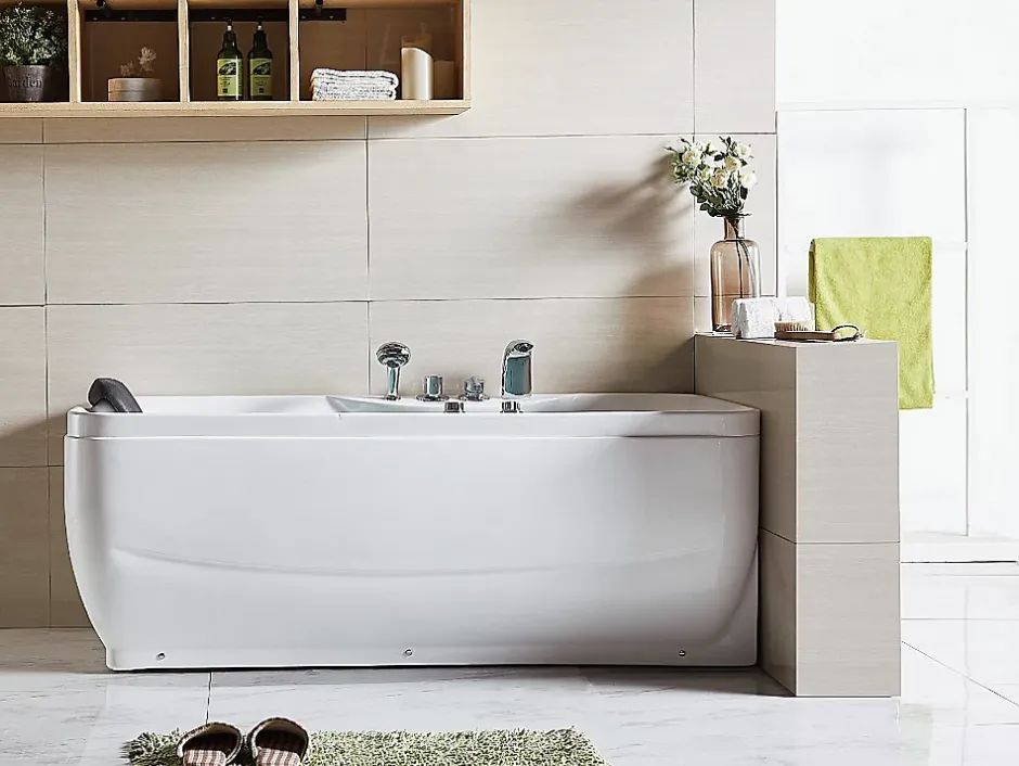 Vente-unique Baignoire balnéo blanche - 1 place - 140L - 150 x 75 x 54,5 cm - Angle droit - GAVINO* Baignoire Balnéo
