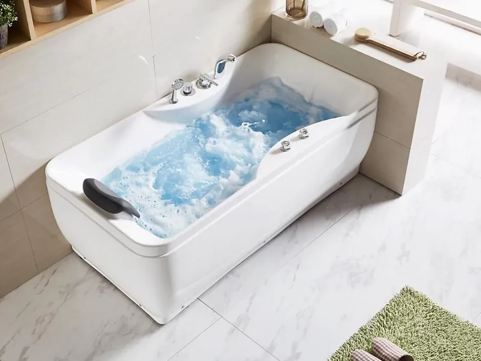 Vente-unique Baignoire balnéo blanche - 1 place - 140L - 150 x 75 x 54,5 cm - Angle droit - GAVINO* Baignoire Balnéo