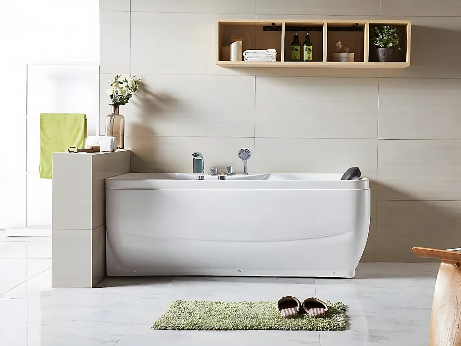 Vente-unique Baignoire balnéo blanche - 1 place - 140L - 150 x 75 x 54,5 cm - Angle gauche - GAVINO* Baignoire Balnéo
