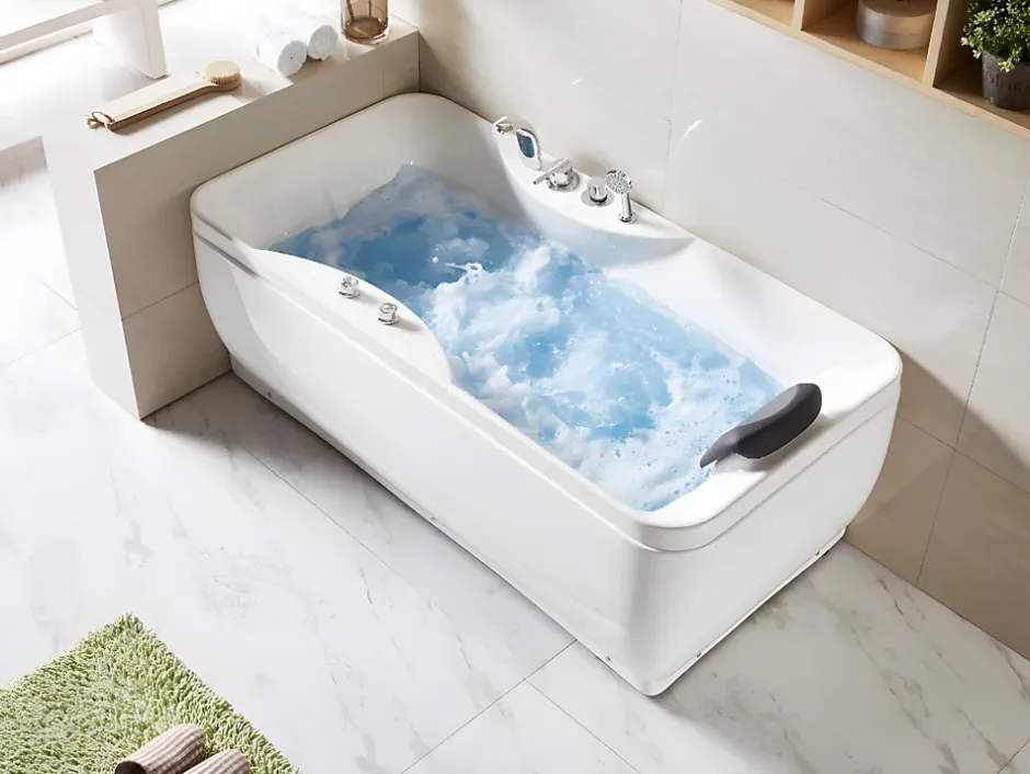 Vente-unique Baignoire balnéo blanche - 1 place - 140L - 150 x 75 x 54,5 cm - Angle gauche - GAVINO* Baignoire Balnéo