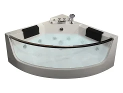 Vente-unique Baignoire balnéo d'angle vitrée - 2 places - 330 L - 138 x 138 x 59 cm - EVELINA* Baignoire Balnéo