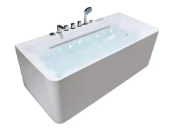 Vente-unique Baignoire balnéo semi-ilot blanche - 1 place - 470 L - 170 x 75 cm - KIRANA* Baignoire Balnéo