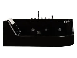 Vente-unique Baignoire balnéo vitrée ARIA noire - 1 place - 263L - 170x80x57cm - angle gauche