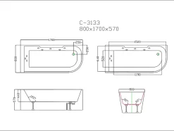 Vente-unique Baignoire balnéo vitrée ARIA blanche - 1 place - 263L - 170x80x57cm - angle gauche
