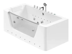 Vente-unique Baignoire balnéo vitrée semi-îlot à leds DYONA - 1 place - 260L - 170x85x58cm - Blanche