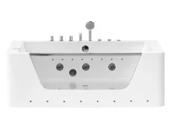 Vente-unique Baignoire balnéo vitrée semi-îlot à leds DYONA - 1 place - 260L - 170x85x58cm - Blanche