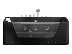 Vente-unique Baignoire balnéo vitrée semi-îlot à leds DYONA - 1 place - 260L - 170x85x58cm - Noir brillant