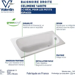 Valentin Baignoire Celimene 160 x 70 cm sans tablier