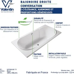 Valentin Baignoire Conversation 180 x 90 cm sans tablier