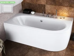 Besco Baignoire d'angle - avec tablier blanc et repose tête offert - AVITA - 160 x 75 cm - Gauche* Baignoire Asymétrique