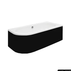 Besco Baignoire d'angle - avec tablier noir Mat et repose tête offert - AVITA - 160 x 75 cm - Droite