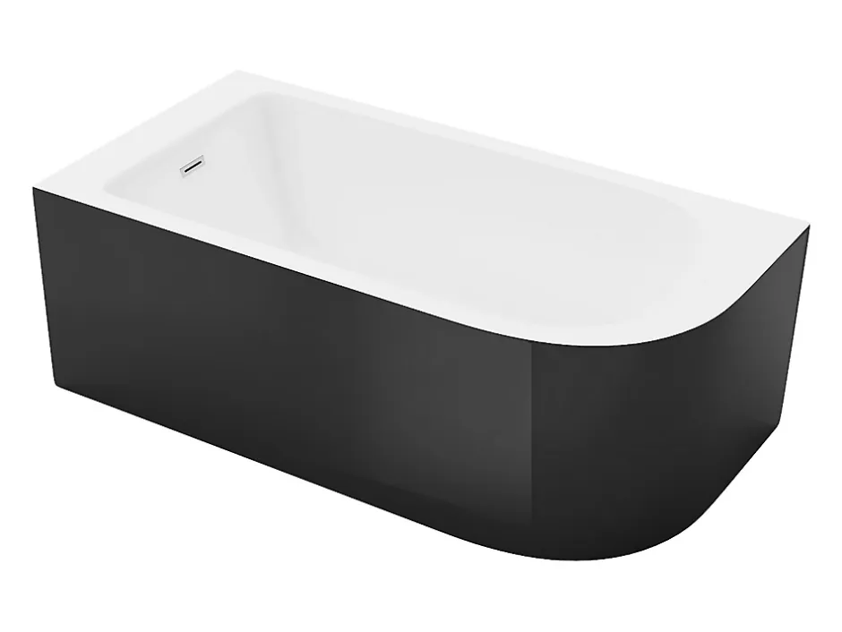 Vente-unique Baignoire d'angle - 201L - 150 x 75 x 58 cm - Noir brillant - Angle gauche - ANIKA