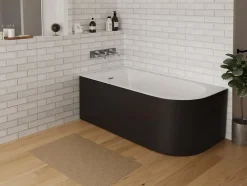 Vente-unique Baignoire d'angle - 201L - 150 x 75 x 58 cm - Noir brillant - Angle gauche - ANIKA